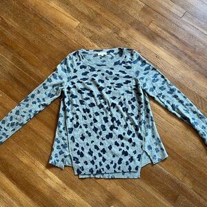 Rebecca Taylor Leopard Print Lambswool Modal Cashmere Blend Tunic Length Sweater